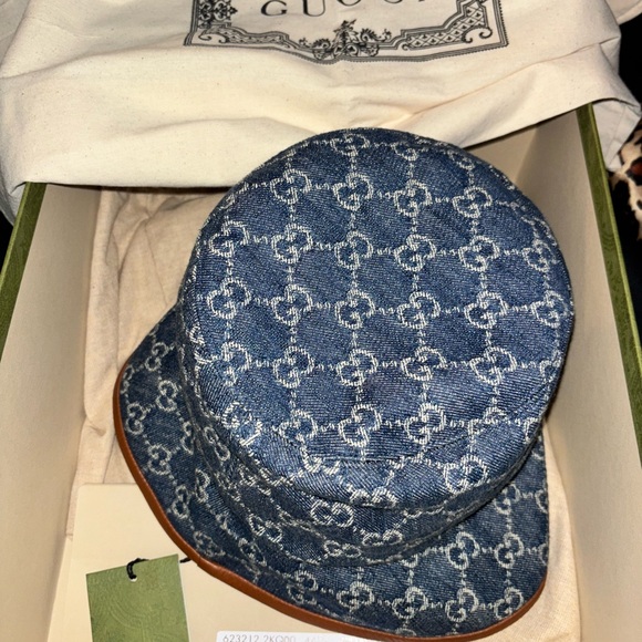 COPY - Gucci Denim Blue Monogram Hat & Slides - Picture 1 of 5